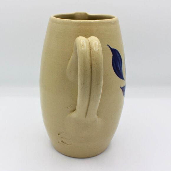 Vintage Williamsburg Pottery Pitcher Set 4 Matching Cups Cobalt Blue Leaf Design - Picture 4 of 7